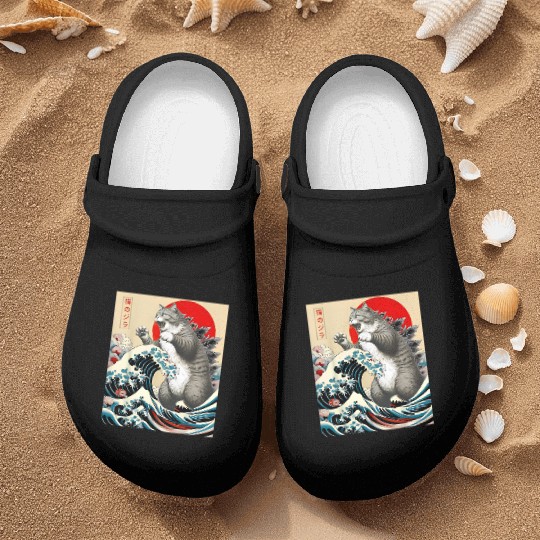 Catzilla Cat Japanese Art Funny Cat Nurse Clogs