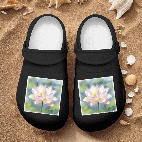 Serene Water Lily Floral Print Nurse Clogs