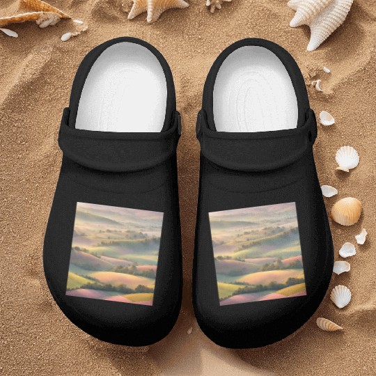 Pastel Rolling Hills Landscape Nurse Clogs