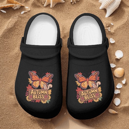 Autumn Bliss Butterfly Squirrel Leaves Fall Vibes Nurse Clogs