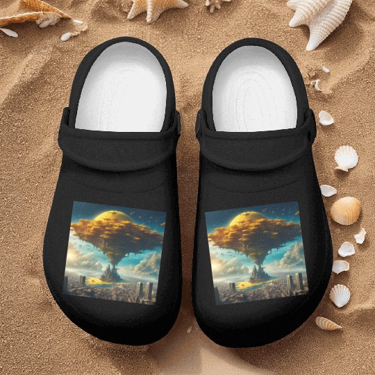Sci-Fi Alien City: Floating Planet Twilight Scene Nurse Clogs