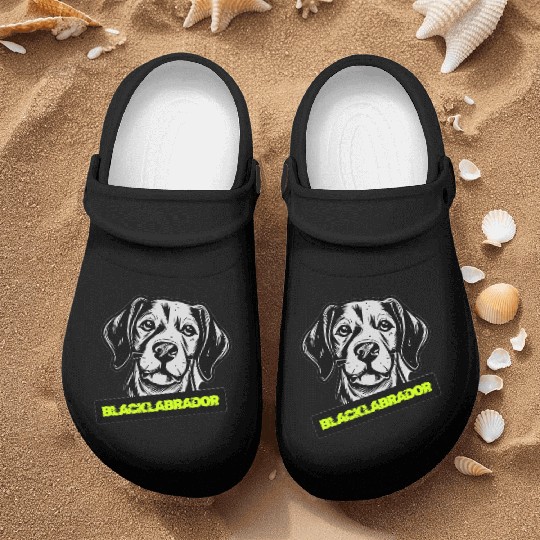Black Labrador Portrait Illustration Nurse Clogs