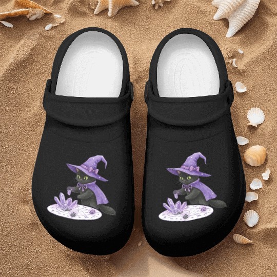 Enchanted Black Cat in Mystic Potion Nurse Clogs