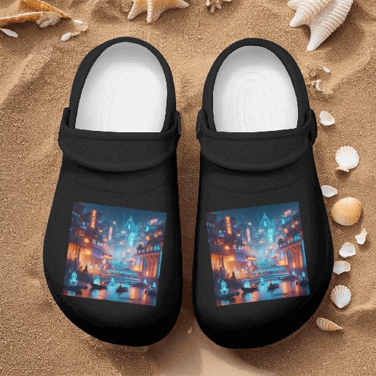 Neon Cityscape at Night Nurse Clogs