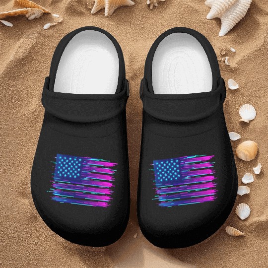 Retro Neon Grunge American Flag Nurse Clogs