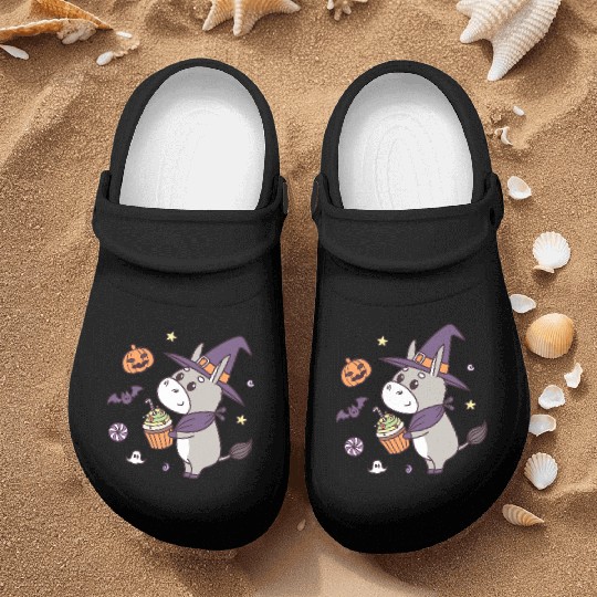 Whimsical Halloween Witch Pony Design Nurse Clogs