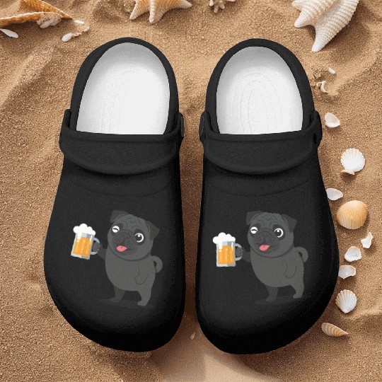 Playful Pug with Beer Mug Nurse Clogs