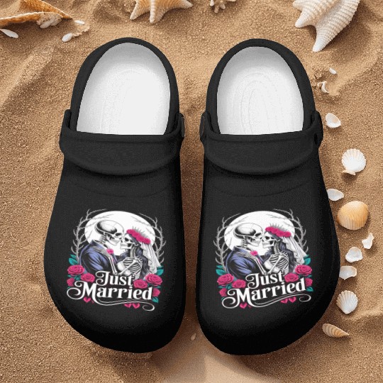Gothic Just Married Skeletons Bride and Groom Nurse Clogs