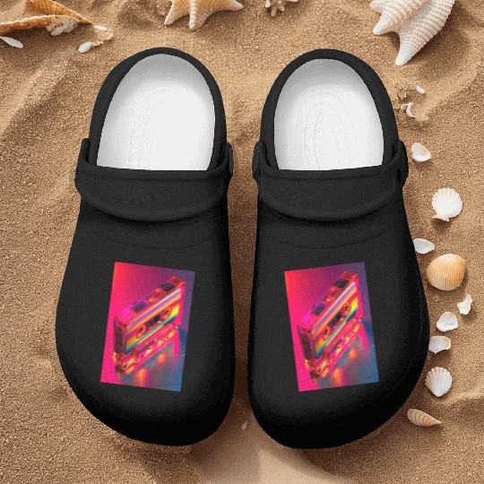 Neon Rainbow Cassette Tape Nurse Clogs
