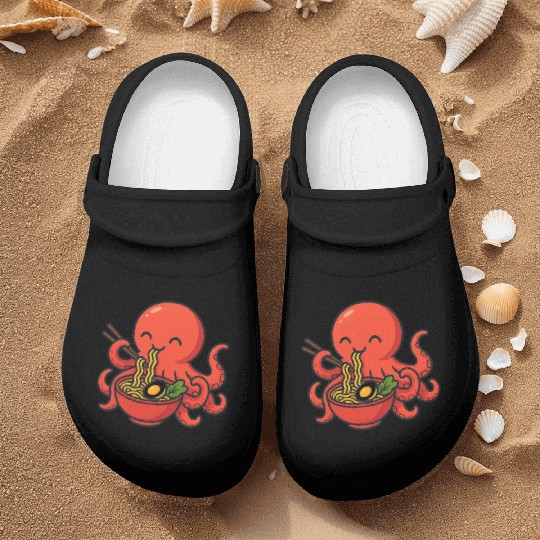 Playful Octopus with Ramen Bowl Nurse Clogs