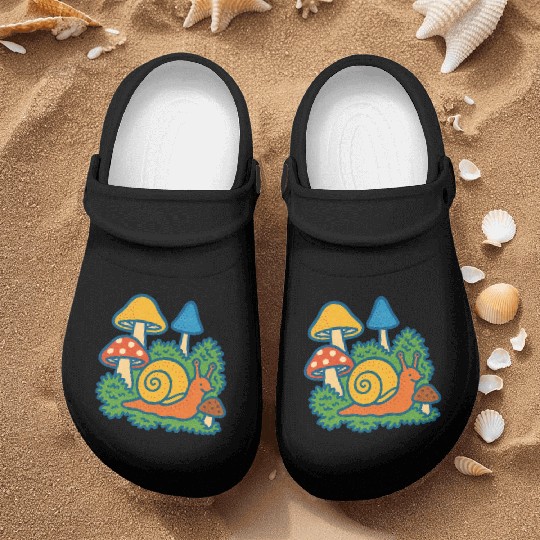 Bright Fantasy Mushroom and Snail Scene Nurse Clogs