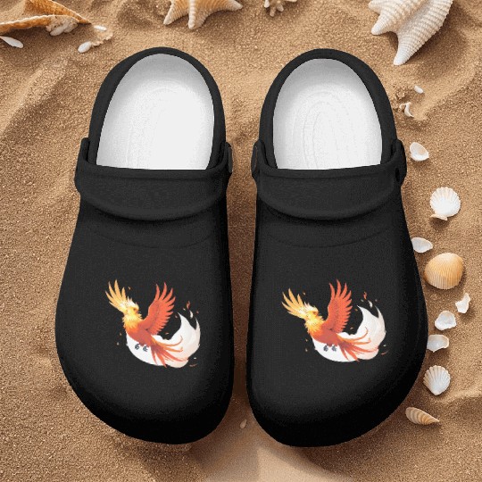 Fiery Mythical Phoenix Illustration Nurse Clogs