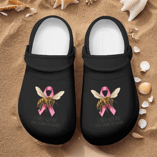 Bee-Lieve in Cure Pink Ribbon Design Nurse Clogs