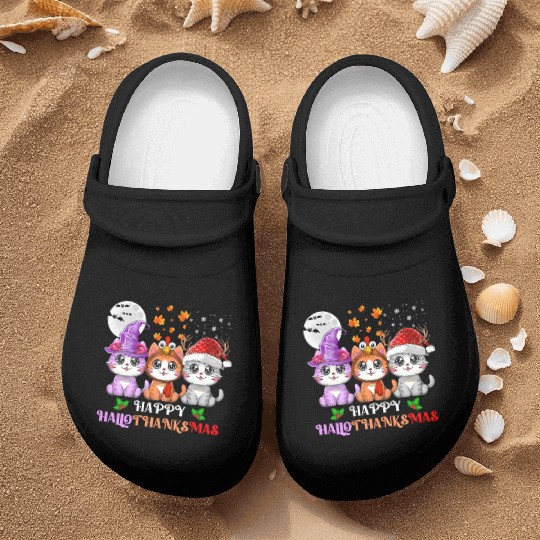 Happy HalloThanksMas Cute Cats Lover Nurse Clogs