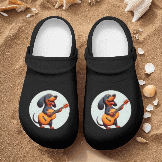 Playful Dachshund Guitar Badge Nurse Clogs