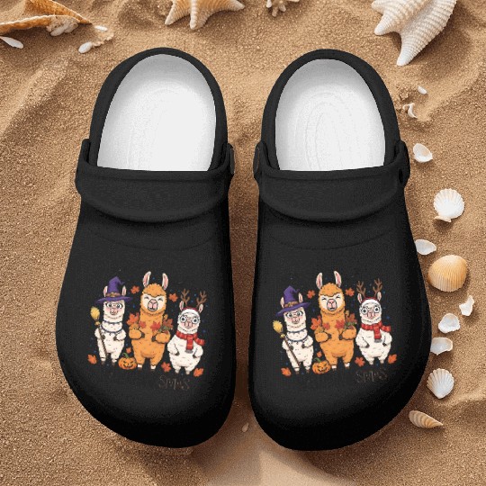 Hallothanksmas Llama Trio Halloween Xmas Nurse Clogs Gift