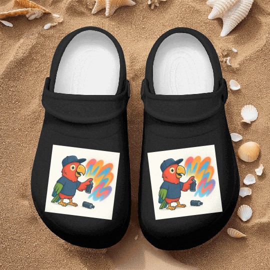 Colorful Graffiti Parrot Illustration Nurse Clogs