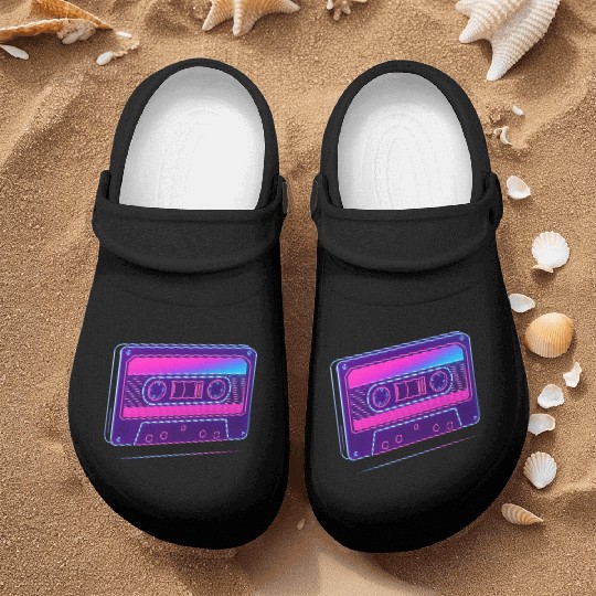 Neon Cassette Tape Retro Design Nurse Clogs
