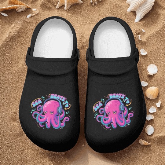 Music Loving Octopus in Vibrant Neon Style Nurse Clogs