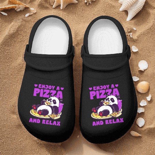 Cute Panda Enjoying Pizza Illustration Nurse Clogs