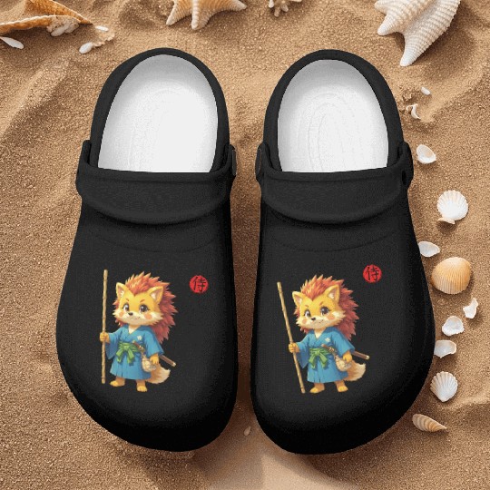 Samurai Hedgehog Anime Character Kanji Art Nurse Clogs