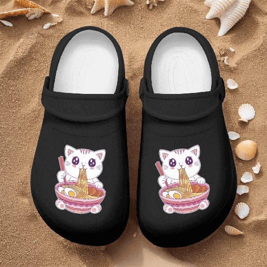 Cute Kawaii Cat Eating Ramen  Nurse Clogs