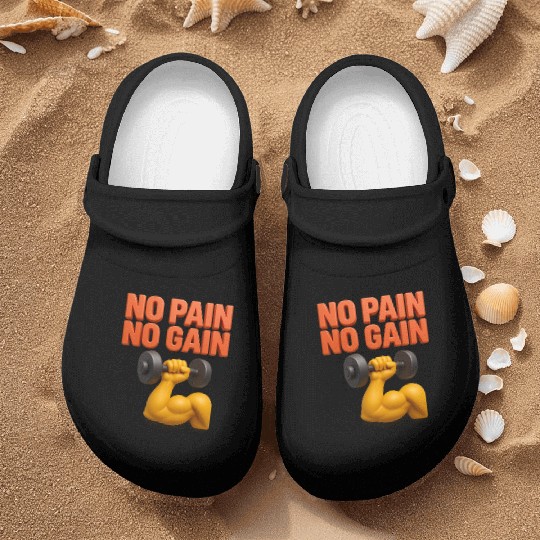 No Pain No Gain 3D Gym Motivation Design Nurse Clogs
