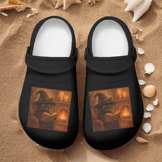 Enchanted Cat Witch by the Fireplace Nurse Clogs