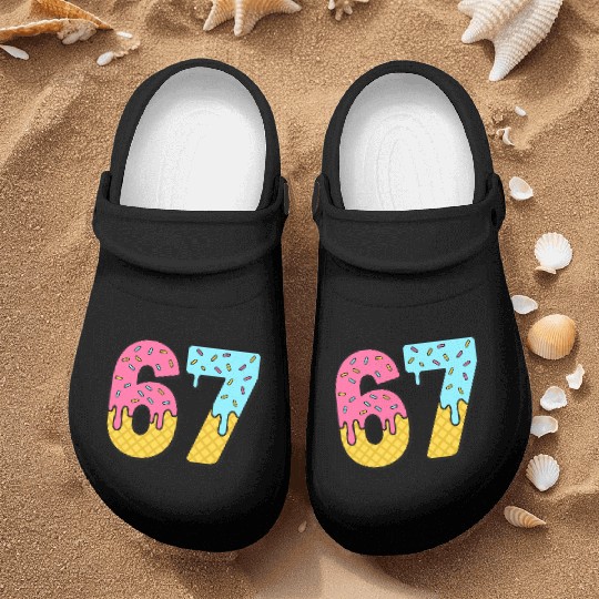 Six Seven Meme Ice Cream Drip Waffle Cone Funny 67 Nurse Clogs