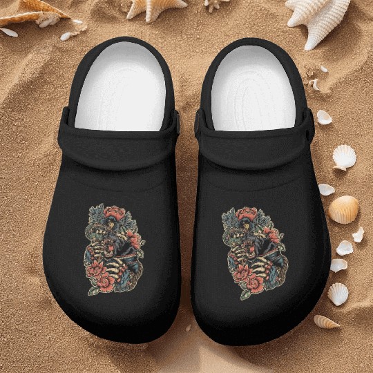 Mythical Beast and Floral Fusion Design Nurse Clogs