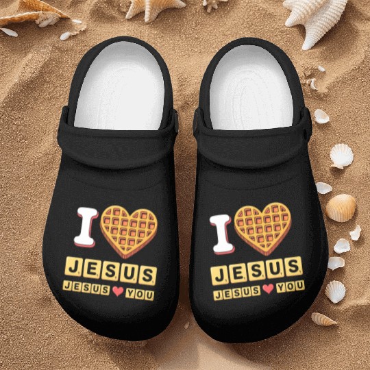 I Love Jesus Christian Breakfast Waffle Heart Nurse Clogs