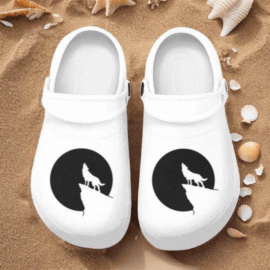 Howling wolf full moon space galaxy gift dog trend Nurse Clogs