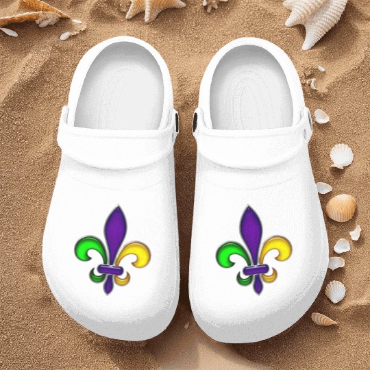 Fleur De Lis Mardi Gras Glossy Lily Nurse Clogs
