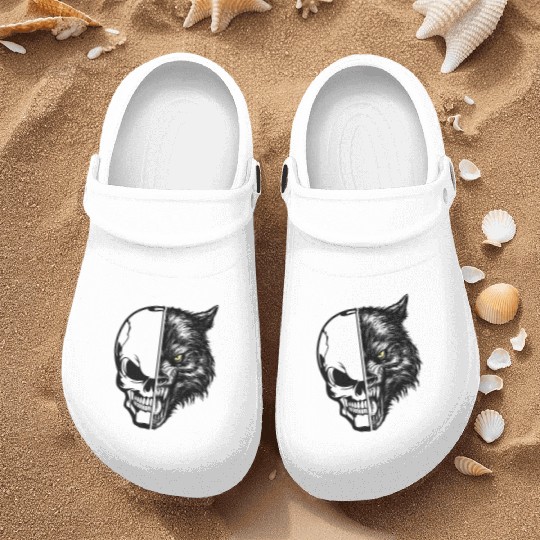 skull and wolf Nurse Clogs