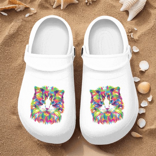 Psychedelic Colorful Cat Abstract Kitten Bright Nurse Clogs
