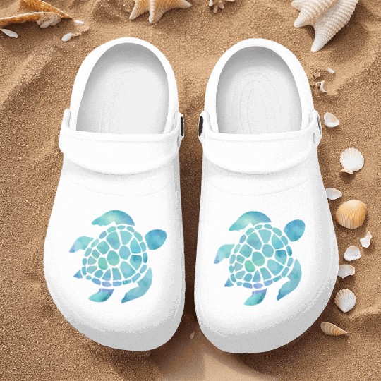 Sea Turtle Watercolor Blue Nurse Clogs