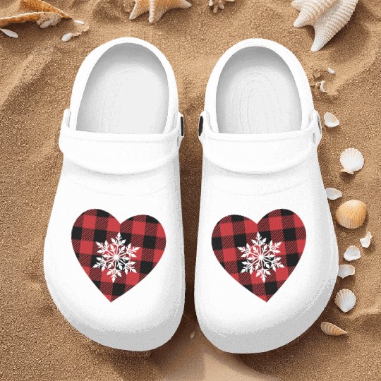Buffalo Plaid snowflake heart Nurse Clogs