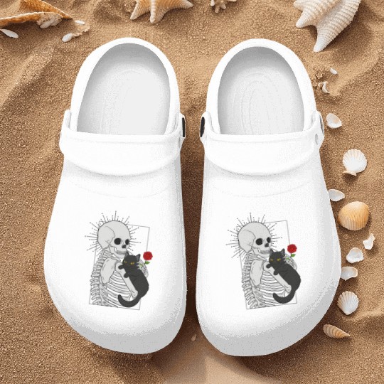 Black Demonic Cat Skeleton Hail Satan Death Metal Nurse Clogs