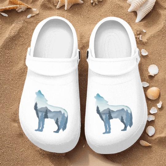 Alpha Wolf Art - Nature Background Nurse Clogs