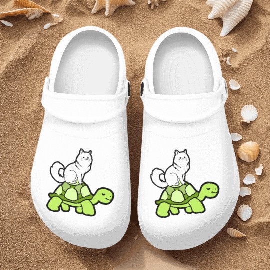 Cat Riding Turtle for Turtle Theme Fan Nurse Clogs