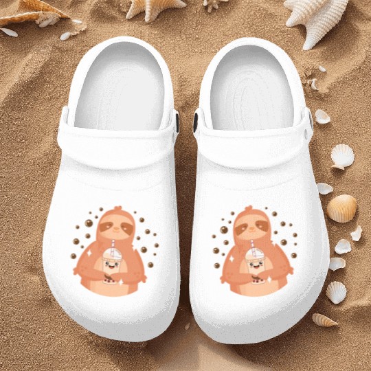 Boba Tea Kawaii Sloth Drinking Nurse Clogs