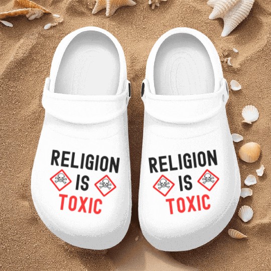 RELIGION Is TOXIC Skull Crossbones toxicity symbol Nurse Clogs