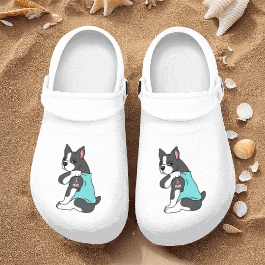 I Love Mom Tattoo Boston Terrier Nurse Clogs