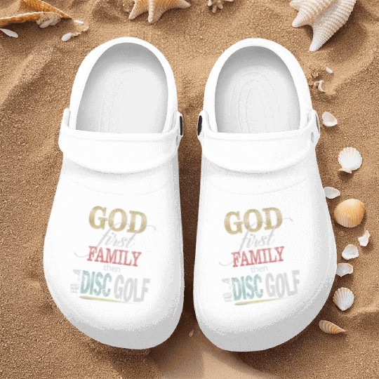 God First Family Then Disc Golf Distressed Nurse Clogs