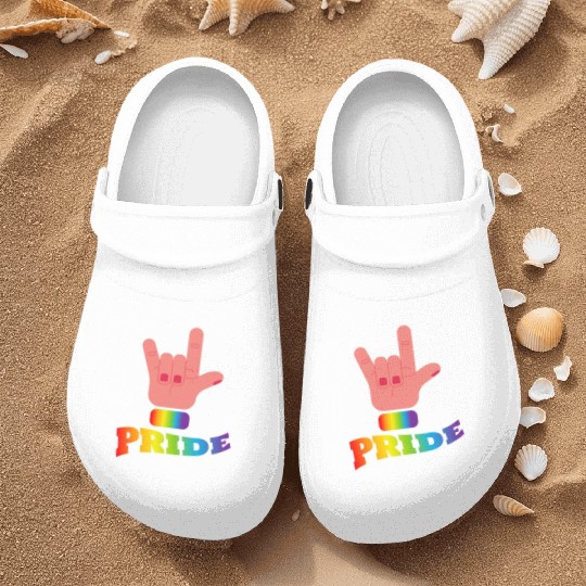 Pride flag hand - Pride quote lgbt community Nurse Clogs