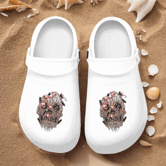 Bullets and Skull Roses Aesthetic Dripping Pattern Nurse Clogs