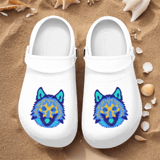 blue wolf face Nurse Clogs