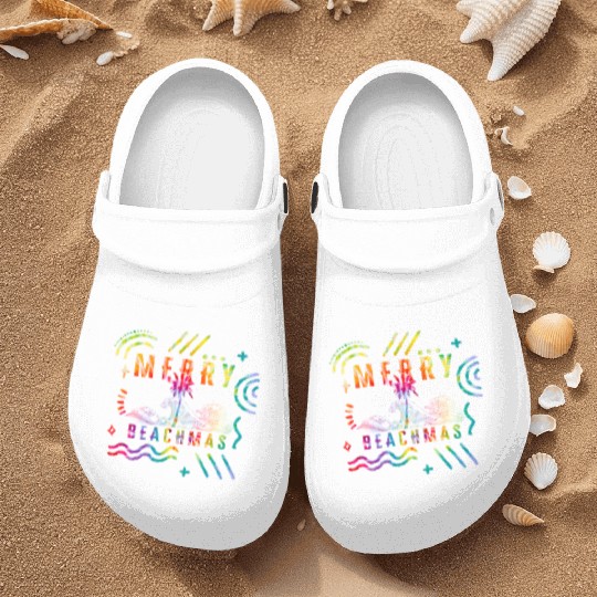 Coastal Beach Christmas In July Nurse Clogs, Merry