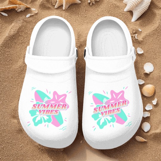 Summer Vibes - Beach, surf, hibiscus and starfish Nurse Clogs