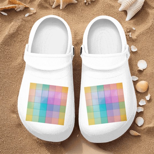 Rainbow Shimmer Multi Squares Pattern Nurse Clogs